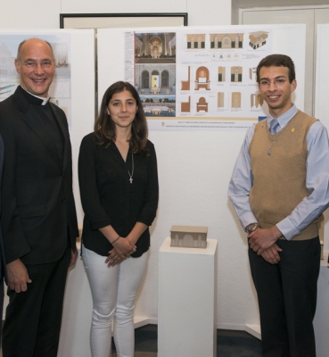 Papal altar designers Ariadne Cerritelli and Matthew Hoffman  with contest sponsors