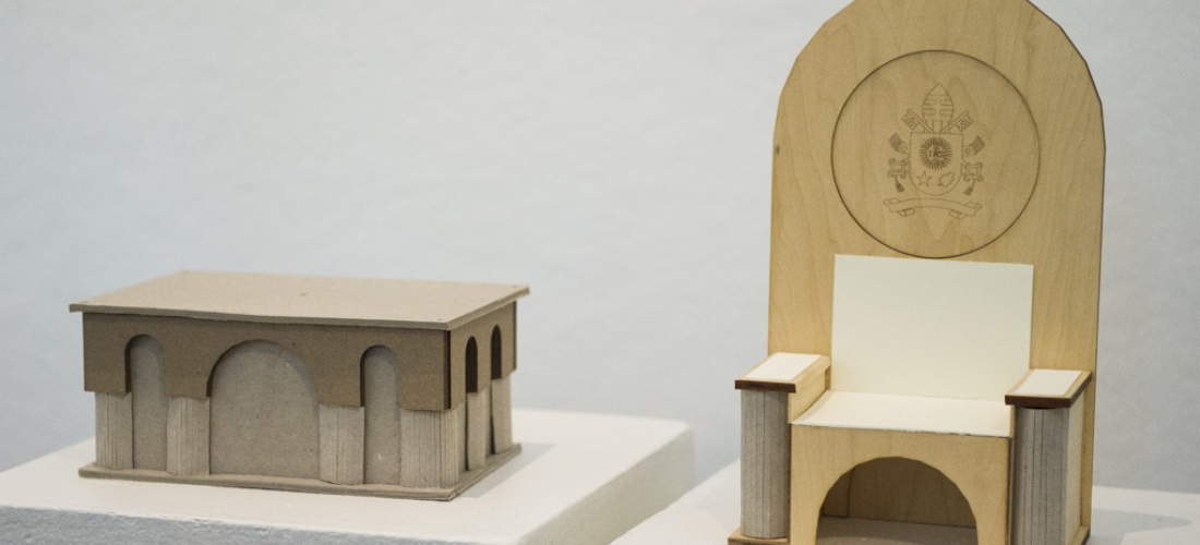 Design for papal altar and chair mimics the architecture of the Romanesque-Byzantine style Basilica