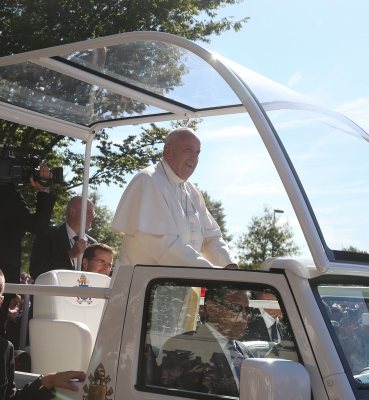 Pope Francis Smiling Inside CUA