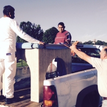 The table that will hold the relic of Blessed Junípero Serra at the papal Mass on its way to be finished with clear coat.