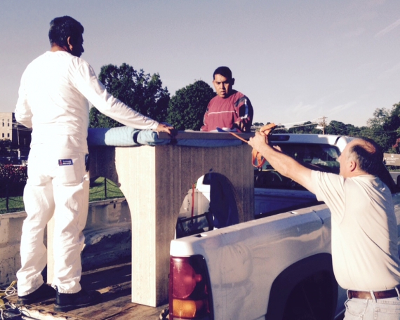 The table that will hold the relic of Blessed Junípero Serra at the papal Mass on its way to be finished with clear coat.