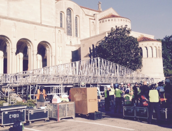 Tuesday Morning Work Crew Meeting outside Basilica