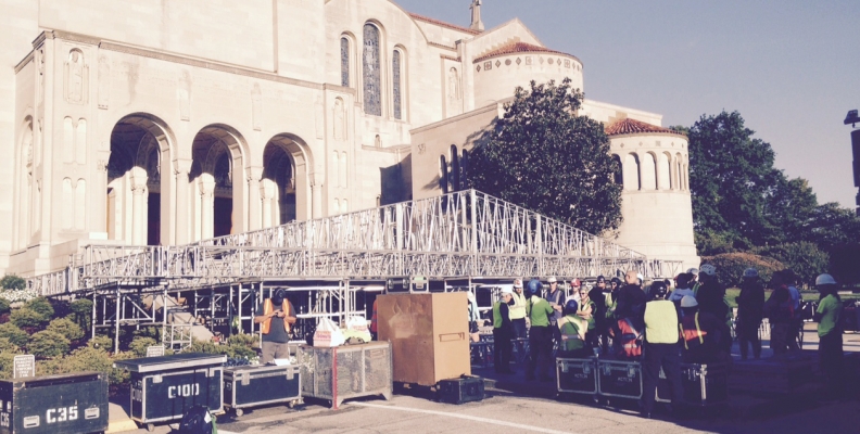 Tuesday Morning Work Crew Meeting outside Basilica