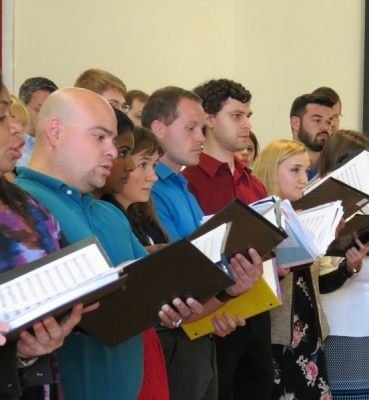Singers from the University Chamber Choir rehearse Sept. 17 in Ward Hall.