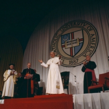 Pope John Paul II spoke to Catholic educators in 1979 in the Catholic University field house, which is now the Crough Center for Architectural Studies.