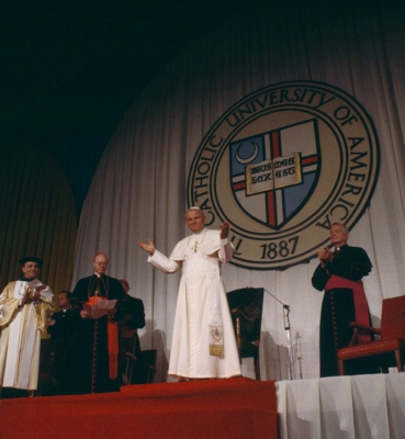 Pope John Paul II spoke to Catholic educators in 1979 in the Catholic University field house, which is now the Crough Center for Architectural Studies.