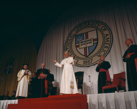 Pope John Paul II spoke to Catholic educators in 1979 in the Catholic University field house, which is now the Crough Center for Architectural Studies.