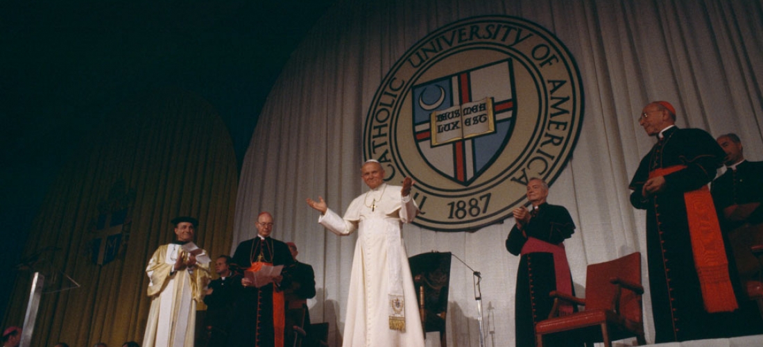 Pope John Paul II spoke to Catholic educators in 1979 in the Catholic University field house, which is now the Crough Center for Architectural Studies.